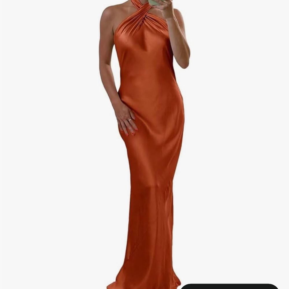 Elegant Orange Halter Neck Dress